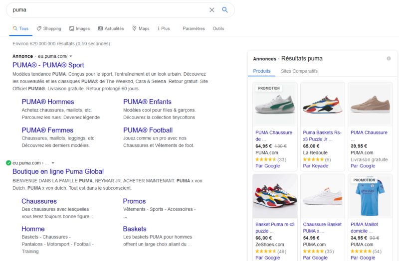 Recherche Google "Puma"