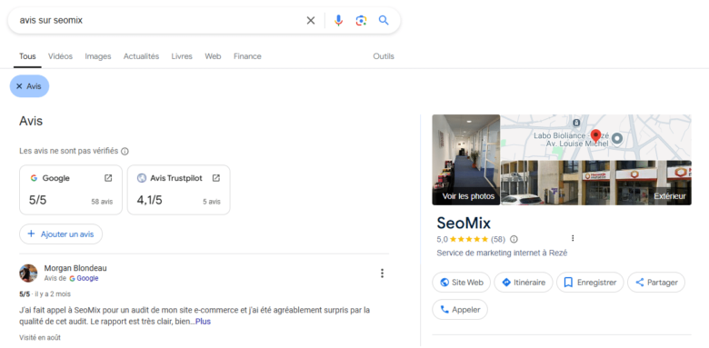 Un exemple d'avis SEO sur SeoMix